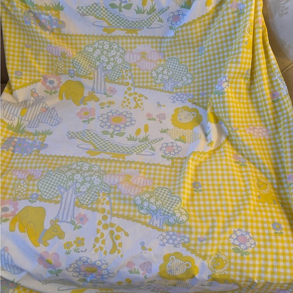 Vintage Yellow Gingham Safari Animal Crib Sheet - Picture 9 of 14